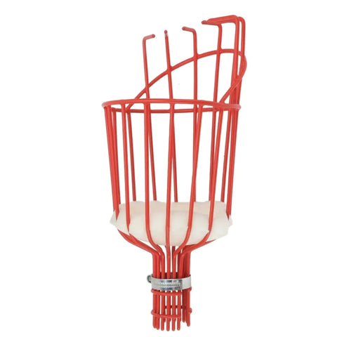 Fruit Picker Basket With Adjustable Knob For Juicy Apples From Trees, red metal basket with white vinyl coating and clamp