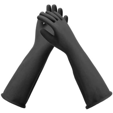 Heavy Duty Chemical Resistant Gloves For Tough Industrial Jobs And Stubborn Household Grime, Extra Large Black Latex Hand Savers with long sleeves