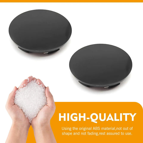 Upgrade Your Ride With These Universal Car Wheel Center Caps, 2.36 Snap In Design Fits Any Vehicle, Rust Proof Abs Plastic Hub Covers Set Of Four - Close-up of two black ABS plastic wheel center caps.
