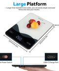 Digital Kitchen Scale 22lb 10kg USB C Rechargeable With Tempered Glass Top Easy Clean LED Touch Screen shown with fruit