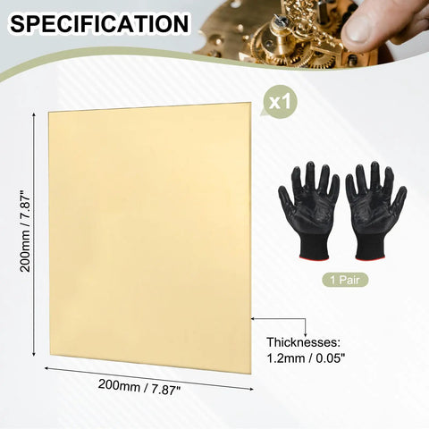 Brass Sheet Metal With Protective Film, Square 7.9 Inches By 7.9 Inches, 16 Gauge 1.2mm Thick, For DIY Projects And Handy Electrical Repairs, Durable Brass Plate With Scratch Resistant Film, One Pack Brassy Finish, 200mm square