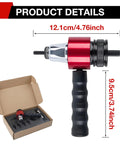 MKPARTY Electric Rivet Gun M3 To M8 Automatic Lamboo Tool For Car Auto Repair With Carry Case showing dimensions and packaging.