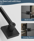 Six Pack Keyed Alike Door Knobs With Lock And Key Matte Black Door Handles For Interior And Exterior Doors Modern Lever Entry Door Lock Set Durable Build Easy Install No Brainer Thumb Turn Privacy Lock in bedroom and living room settings