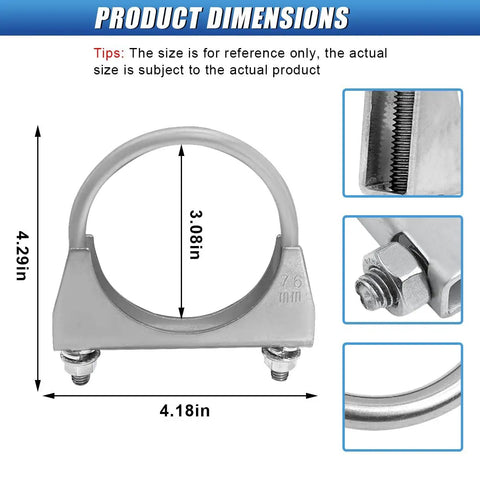 3 Inch U Bolt Exhaust Clamp For Pipes Heavy Duty Saddle Style Muffler Hanger Rustproof Galvanized Iron Clip dimensions