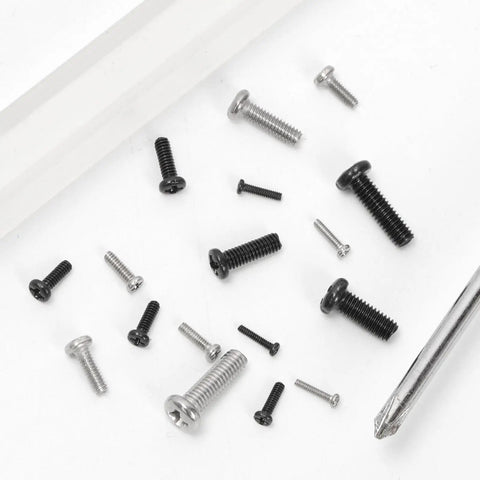 Top Shelf Assorted Metric Micro Screw Kit Packing 1200 Phillips Pan Head Fasteners Across Twenty Four Precision Sizes on a white background.