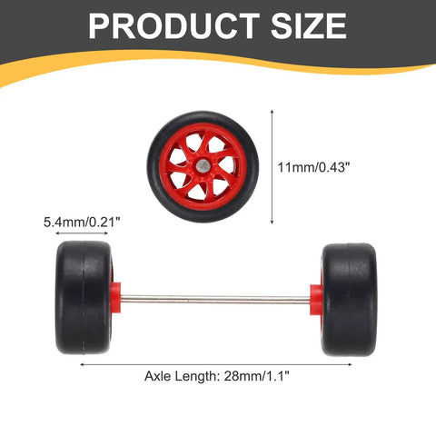 1/64 Scale Wheel And Tire Set With Axles For RC Diecast Cars DIY Models Real Riders Rims 7 Spoke Red And Black Dope Upgrade Kit
