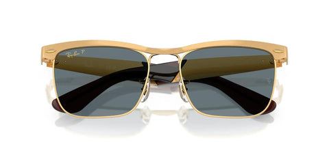 Front view of Wayfarer Deluxe Square Sunglasses With Sandblasted Legend Gold Frame And Dark Blue Polarized Lenses, 56 Mm