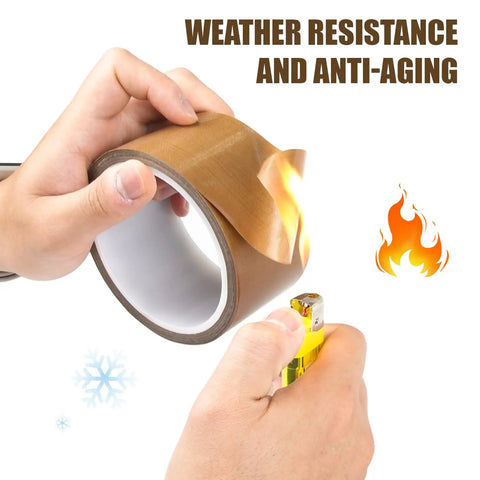 Heavy Duty Pro Grade PTFE Teflon Glass Cloth Tape 1 Inch By 33 Feet 0.18mm Thick Non Stick High Temperature Adhesive in use with flame