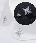 120 Pairs Fresh Silver Butterfly Clutch Tie Tacks With Quick Spring Lock Pin Backs for Zero Fuss Earring Security displayed on a collar.