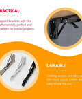 Premium Black Corner Shelving Brackets Wall Mount Storage Heavy Duty Steel Folding Shelf Supports showing two folding brackets.
