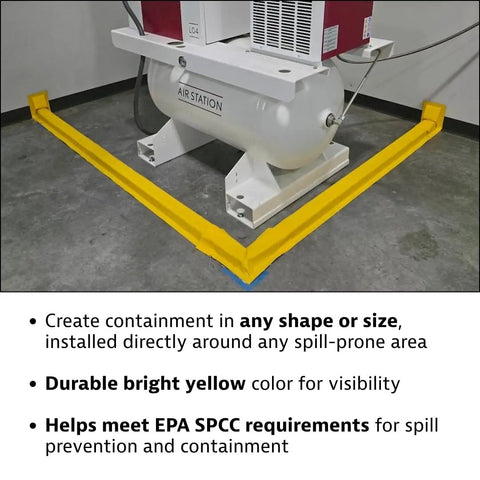 Make-A-Berm Fuel Spill Containment Curbs Kit, 15 Feet Long And 1.5 Inches High Straight Sections, Custom Chemical Spill Berm System In Yellow PVC Coated Fabric