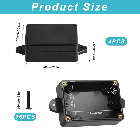 4 Pack IP65 Waterproof Junction Box Outdoor Plastic Electrical Project Box Enclosure dimensions with screws included