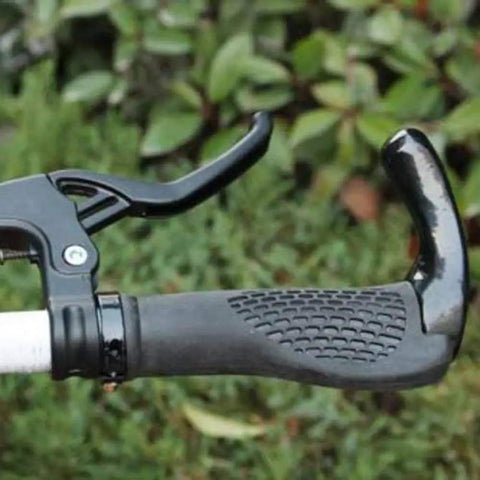 Close-up of Dual Pack 4-Finger Anti-Skid Bicycle Brake Levers for 22mm Handlebars Aluminum Alloy on a bike handle.