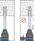 Illustration of fixed-depth bit MDPL050DIA for three-eighths inch drop-in anchors showing installation steps in concrete.