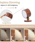 Dope 2 Pack Wood Wall Sconce Set showing stepless dimming feature and adjustable light levels in bedroom setting.