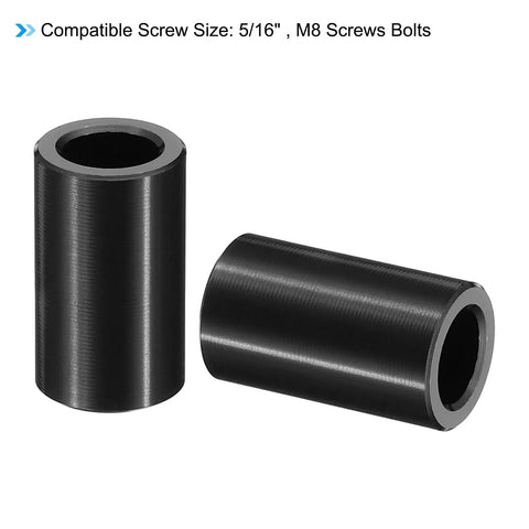 Aluminum Spacer Set M8, 10 Pcs Round Screw Standoffs, One Inch Long, One Half Inch OD, Durable Black Finish, Front View
