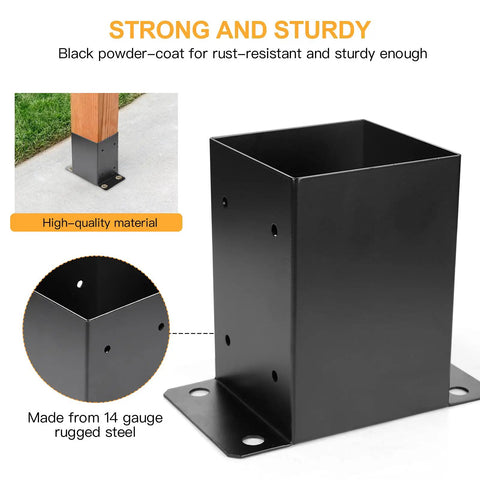 Heavy Duty 4x4 Post Base Brackets Black Powder Coated 14 Gauge Steel 8 Pack showing bolted down on concrete