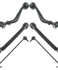 Solid As A Rock Heavy Duty Six Piece Front Suspension Kit Lower Control Arms Ball Joints And Sway Bar End Links, black metal components.