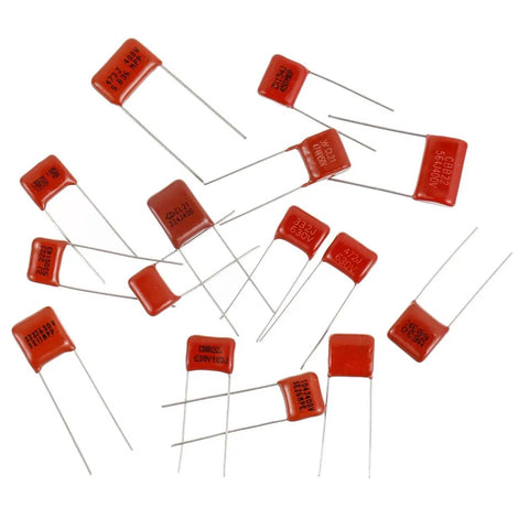 Scattered red Metallized Polypropylene Film Capacitors Assortment Kit, 150 Pcs, 15 Values, DC 400V And 630V