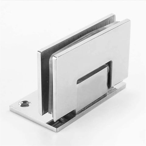 Heavy Duty 304 Stainless Steel Glass Shower Door Hinges For 6 To 12Mm Frameless Glass Door 90 Degree Pair close-up view showing hinge design.
