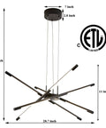 Dope Modern Led Sputnik Ceiling Light 8 Heads Chandelier Black Dimmable Pendant Fixture with dimensions ETL certified