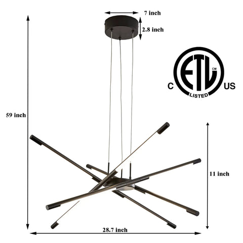 Dope Modern Led Sputnik Ceiling Light 8 Heads Chandelier Black Dimmable Pendant Fixture with dimensions ETL certified