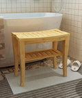 Sturdy Bamboo Shower Bench Seat With Storage Shelf Organizer Waterproof Bathroom Chair For Shower Tub And Balcony