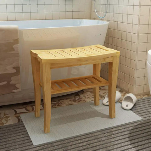 Sturdy Bamboo Shower Bench Seat With Storage Shelf Organizer Waterproof Bathroom Chair For Shower Tub And Balcony