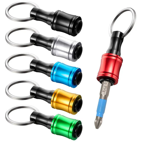 Six Piece Keychain Extension Bar Aluminum Alloy Heavy Duty Screwdriver Bits Holder Set Portable Drill Screw Adapter, multicolor.