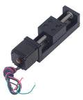 Rock Solid Mini Linear Rail Slide Actuator Pair With Nema 28 Stepper Motors and Heavy Duty Diy Cnc Router Xyz Stage With Tscrew Rods, black design, showing motor and rail.