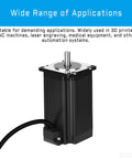 BESJMYT NEMA 23 bipolar stepper motor, front view with shaft and mounting plate, black housing and cable