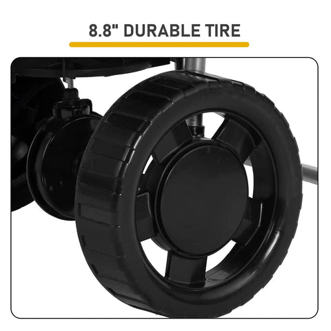 Close-up of a durable 8.8-inch wheel on Outdoor Broadcast Lawn Spreader 70 Lbs Capacity Walk Behind Push Spreader