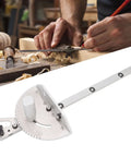 Heavy Duty Universal Miter Gauge For Table Saw And Router Table With 27 Dead On Precise Stops And 120 Degree Slick Cutting Range, stainless steel.