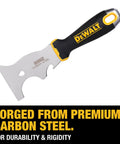 9-In-1 Painter's Tool with straight and curved scrapers, carbon steel blade, soft grip handle, visible from side view