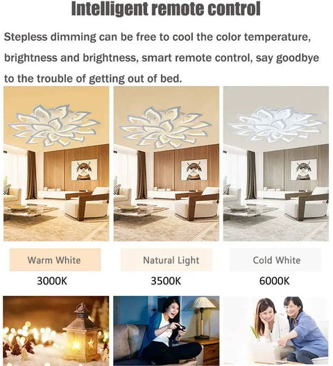 LED Dimmable Flower Shape Ceiling Light With Acrylic Petals, Modern Flush Mount, color temperature options, remote control