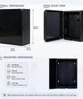 Wall Mounted EV Charger Protection Box Drip Proof Charging Case Universal Tesla Fit with exterior dimensions and open door view.