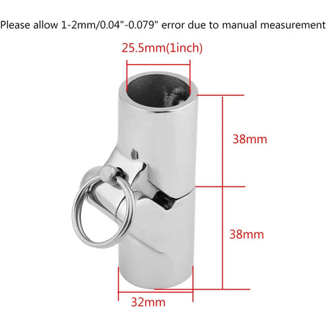 Marine Grade 316 Stainless Steel Handrail Fitting With Folding Swivel Connector For 1 Inch OD Boat Tubing 180 Degree Inline Joint Mirror Finish, Saltwater Ready And Highly Durable. dimensions shown