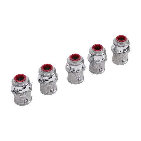 Tool Free Snap In Metal Clad Cable Connectors 3 8 Inch Fit Electrical Conduit in a row, zinc die-cast metal material.