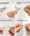 Steps to use the needle threader from the 30 Color Polyester Sewing Thread Set With 50 Yard Mini Spools, Includes Needles And Threading Tool.