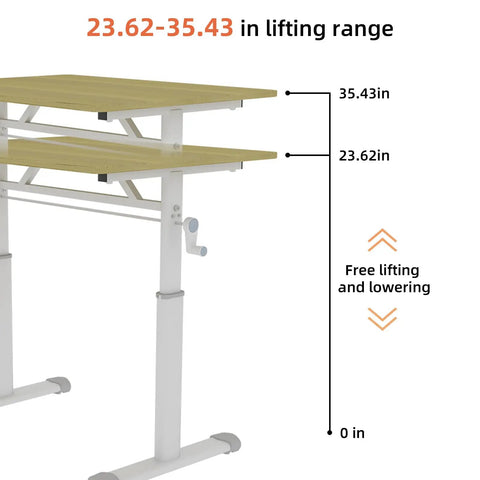 Heavy Duty Height Adjustable Standing Desk Featuring Smooth Manual Crank Ergonomic Wood Surface Zero Power Sit Stand Workstation Built Different For Your Daily Grind Setup lifting range 23.62-35.43 inches