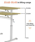 Smooth Operator Manual Standing Desk 48 By 24 Inches with crank lift showing height range 23.62 to 35.43 inches.