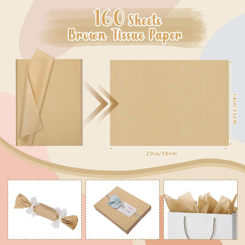 Brown Kraft Tissue Paper Bulk Pack 160 Sheets 20 By 14 Inches Wrapping Paper For Gift Bags Rustic Gift Packaging For Weddings Graduations Parties And Arts And Crafts