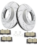 Front Drilled and Slotted Brake Kit With 12.56 Inch Rotors and Ceramic Pads For 6 Lug Toyota Tacoma 2005 to 2021 4Runner 2003 to 2009 FJ Cruiser