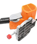 Compact Miter Saw With Adjustable Angle for quick wood plastic stone and nonferrous metal cuts, orange body and C clamp detail
