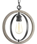 Conestee Mini Pendant Light In Graphite Black With Weathered Gray Accents, Armillary Frame, Dual Tone Finish, Vintage Bulb Friendly