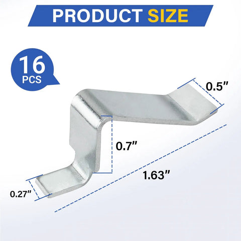 Rock Solid Steel Shelf Support Clips That Hold Up Like A Champ 16 Piece Set, measuring 0.5" and 0.27" wide for heavy loads.
