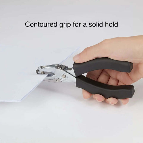 Handheld One Hole Punch Delivers Clean Quarter Inch Holes With A Five Sheet Capacity, durable nickel plated steel, contoured grip