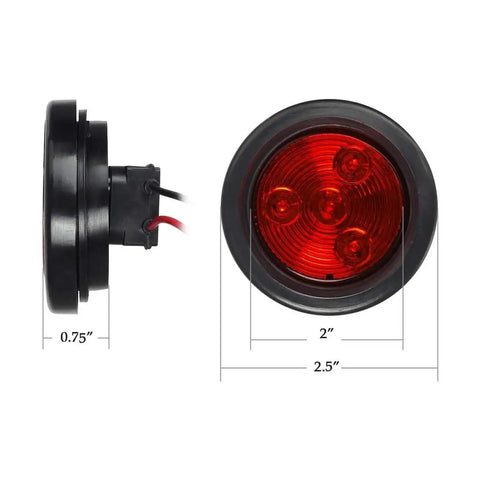 Red LED Trailer Marker Lights 2 Inch Round Kit With Grommets And Plugs And Pigtails Flush Mount Sealed Waterproof 12V side view