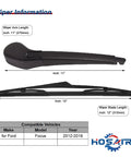Built Tough Rear Wiper Arm And Blade Set For Ford Focus 2012 To 2018 Hatchback Se St Rs No Sweat Drop In Replacement 11 Inch Arm With 12 Inch Rubber Blade, showing arm and blade dimensions.