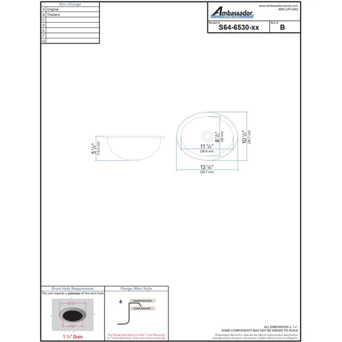 Technical drawing of Oval Stainless Steel Kitchen Sink With Ultra Mirror Polish Finish, 17 Inch Long By 12 Inch Wide By 5.25 Inch Deep